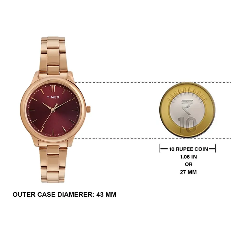 Timex Burgundy Dial Rose Gold-tone Couple Watch- TW00ZP005